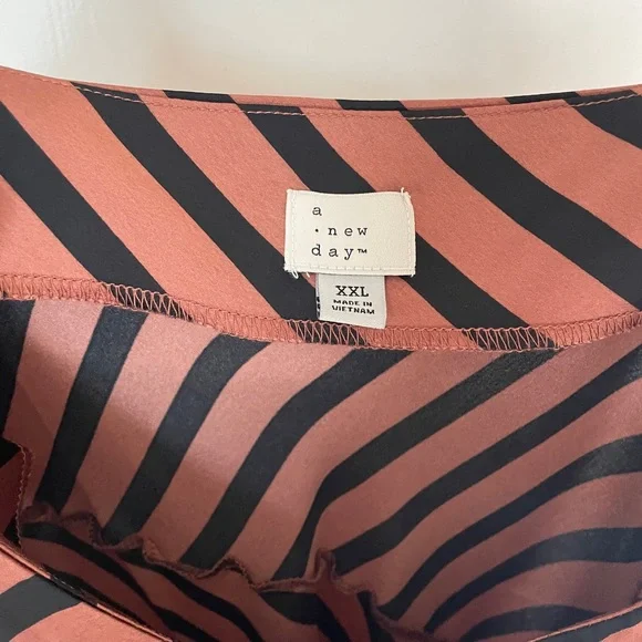 A New Day asymmetrical satin dress in pinkish orange with black stripes - Picture 3 of 6